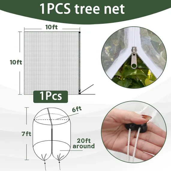 10 Pack 10 x 10ft Fruit Tree Netting Bags with Zipper and Drawstring