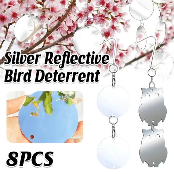 8 PCS Reflector Mirror Bird Scare Device, Round Hanging