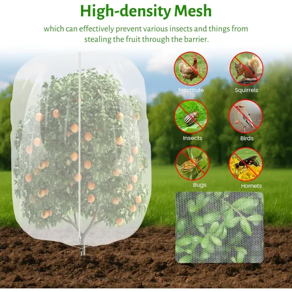 3-Pack Fruit Tree Netting 2.62 x 3.28 ft with Zipper and Drawstring