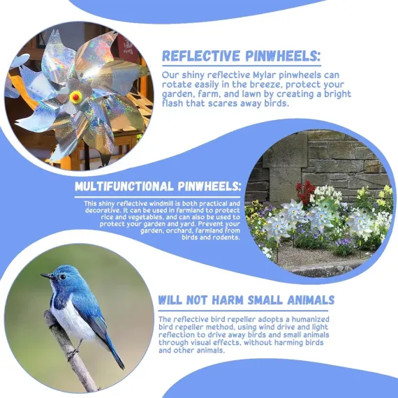 10-Piece Bird-Repelling Reflective Windmill Set for Outdoor Areas