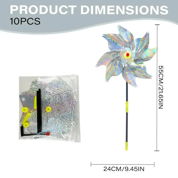 10-Piece Bird-Repelling Reflective Windmill Set for Outdoor Areas