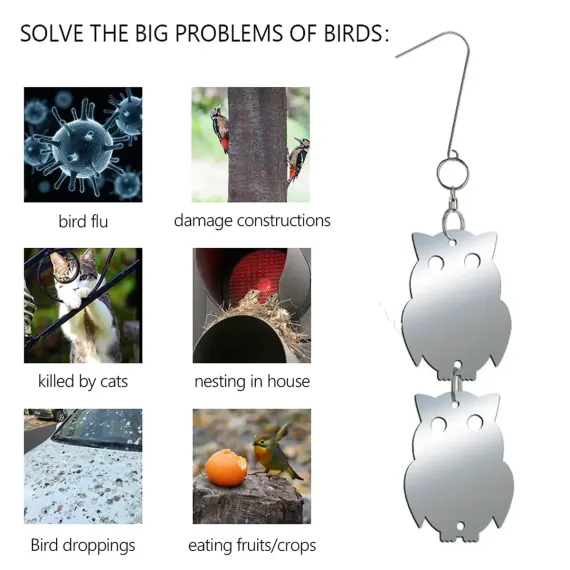 8 PCS Reflector Mirror Bird Scare Device, Owl Hanging