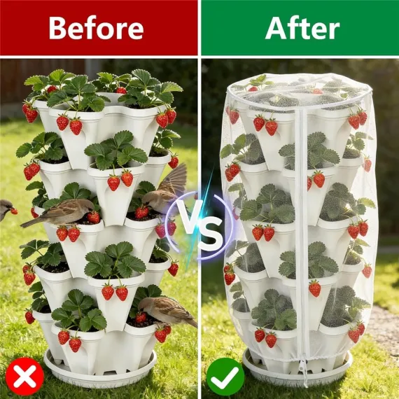 2-Pack Bird Netting Plant Covers, 39 x 20in, Zipper & Drawstring, White